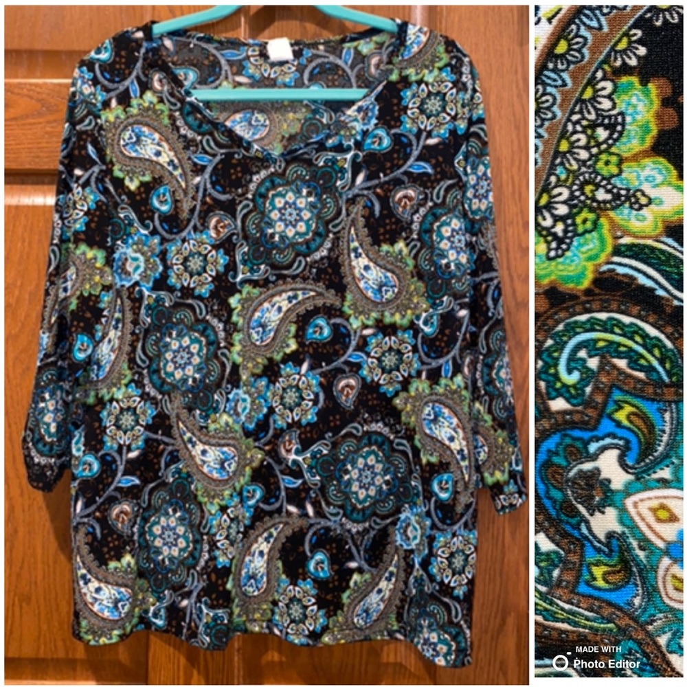🌸EUC 1X 7W Paisley 3/4 Sleeve Top